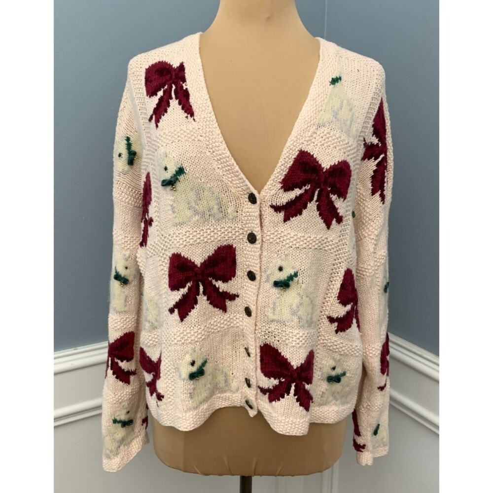 Vintage Marisa Christina Sweater Womens XL Christmas 1996 Cardigan Dog Holiday